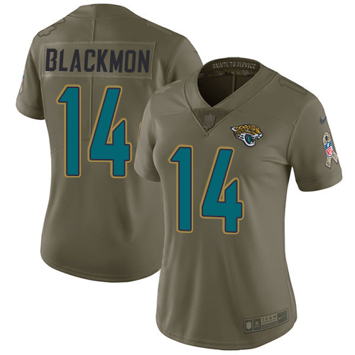 Nike Jacksonville Jaguars #14 Justin Blackmon Olive Women Stitched NFL Limited 2017 Salute to Service Jersey